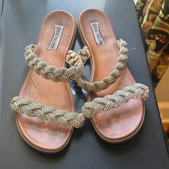 Steve Madden Women's Rhinestone Braided Sandals - Brown and Silver - Picture 1 of 5